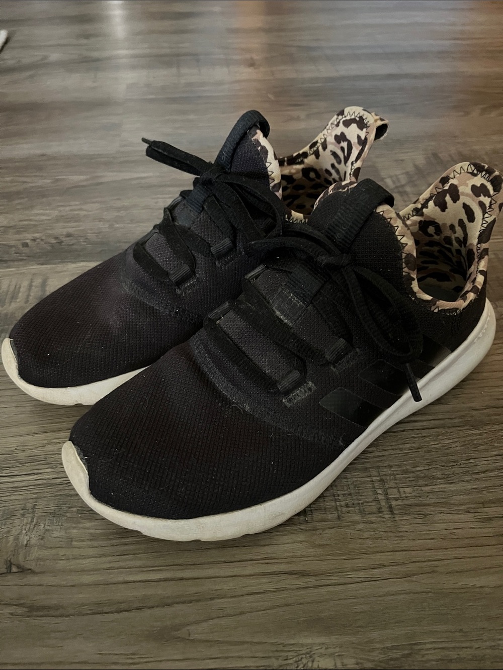 Black Women's Adidas Athletic Sneakers with Leopard Print Lining
